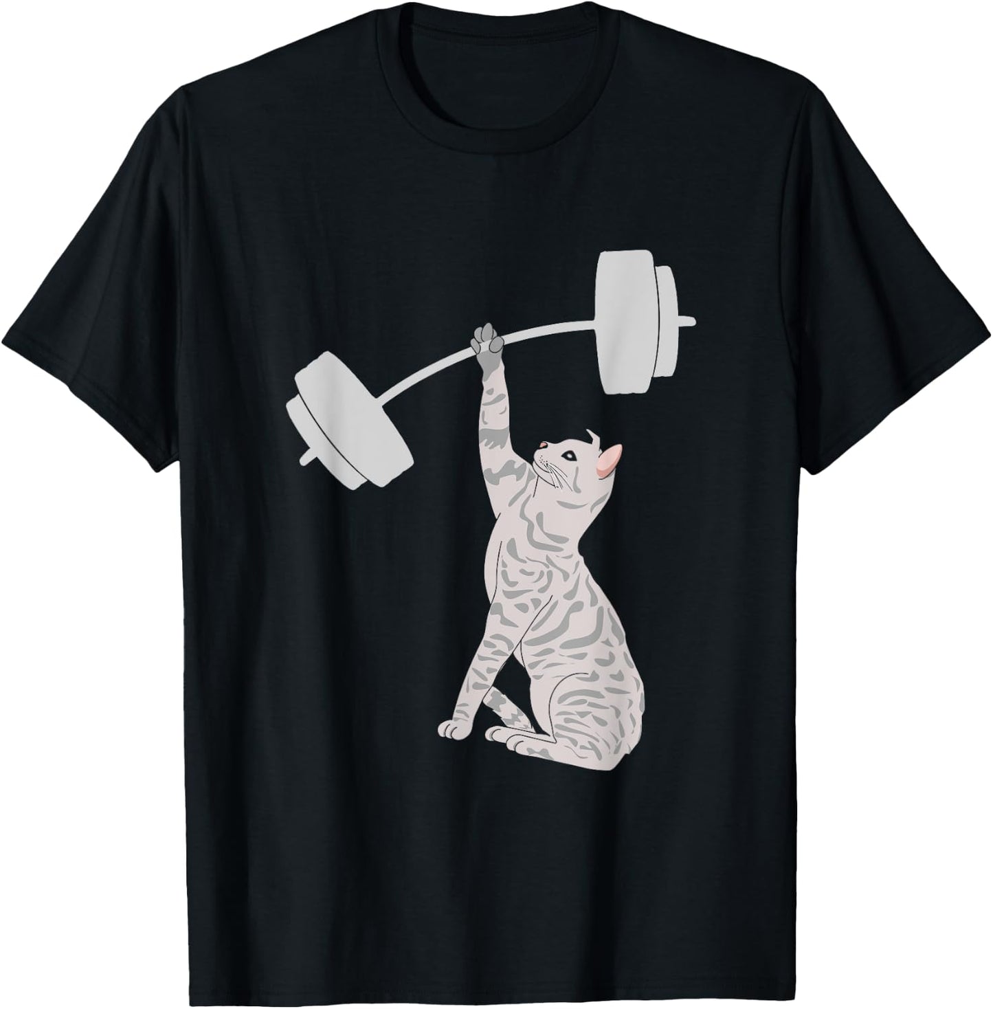 Cat Deadlifting Funny Fitness Gym Lover Cat BarBell T-Shirt - T-Shirt | Black