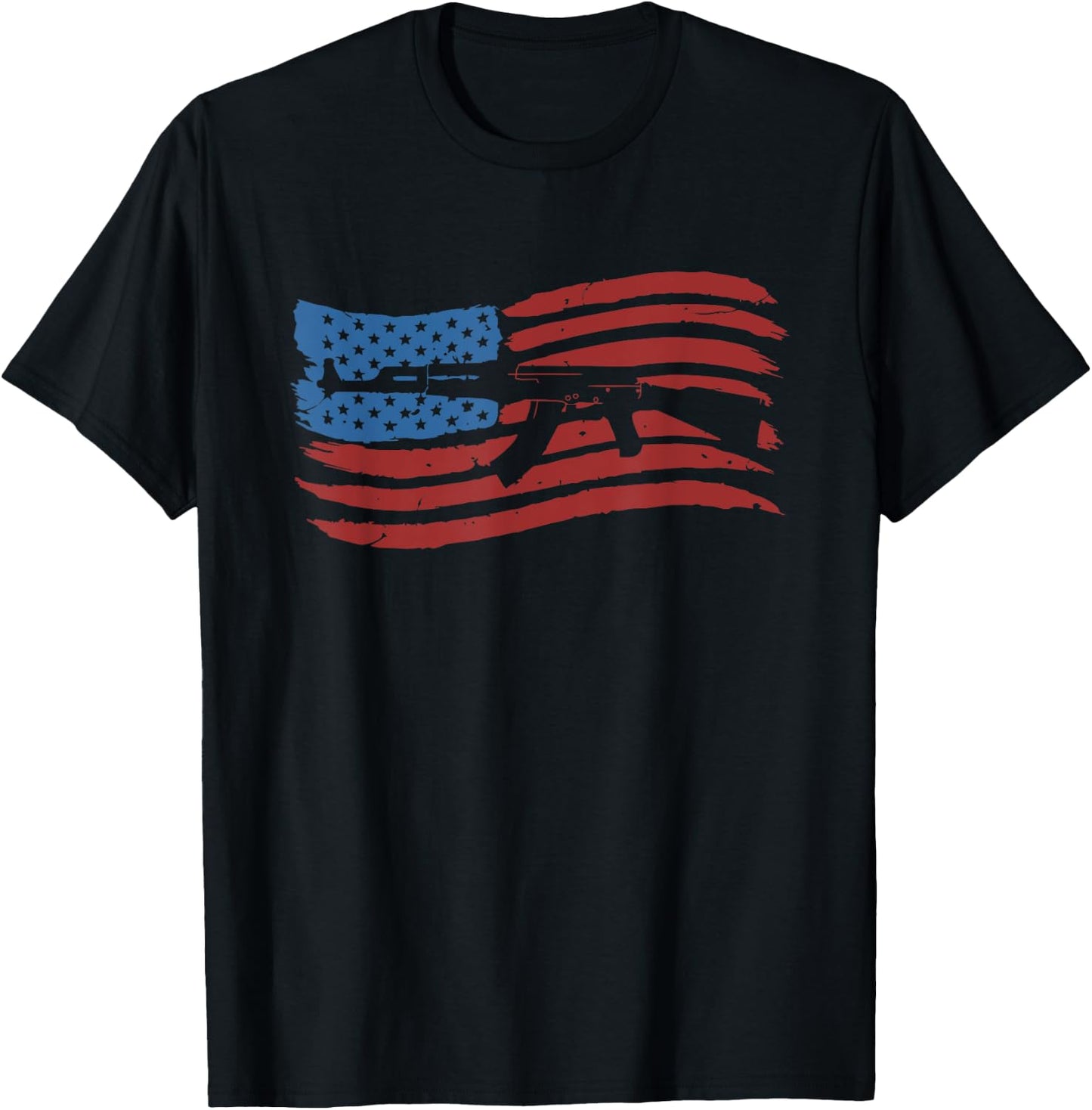 American Flag With AK-47 Graphic Guns T Shirt Men T-Shirt - T-Shirt | Black