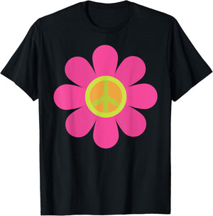 Peace Sign Love T Shirt 60s 70s Tie Dye Hippie Costume Shirt T-Shirt - T-Shirt | Black