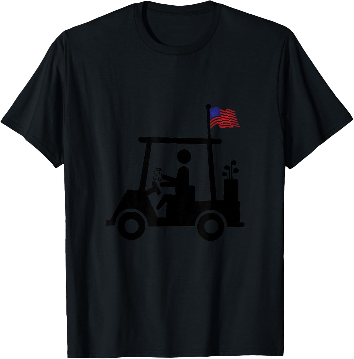 Beer Golfer Golf Cart with American Flag USA Golfing Gift T-Shirt - T-Shirt | Black