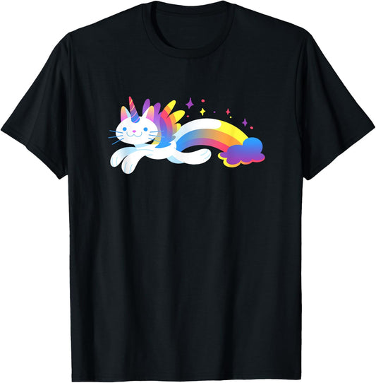 Unicorn Kitty Rainbow - Flying Unicat Caticorn Women Girls Kids T-Shirt - T-Shirt | Black