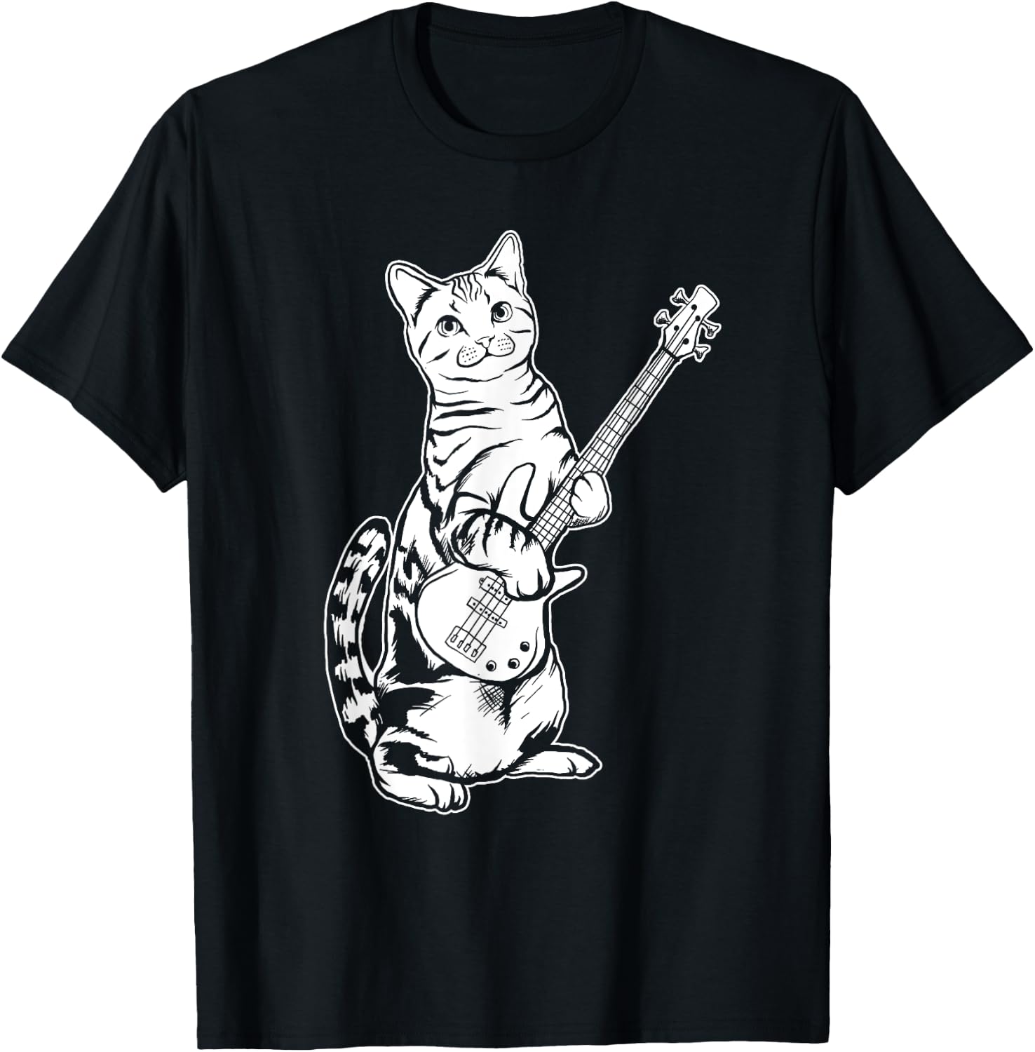 Funny Cat Playing Bass Cool Musician Women Girls Kids T-Shirt - T-Shirt | Black