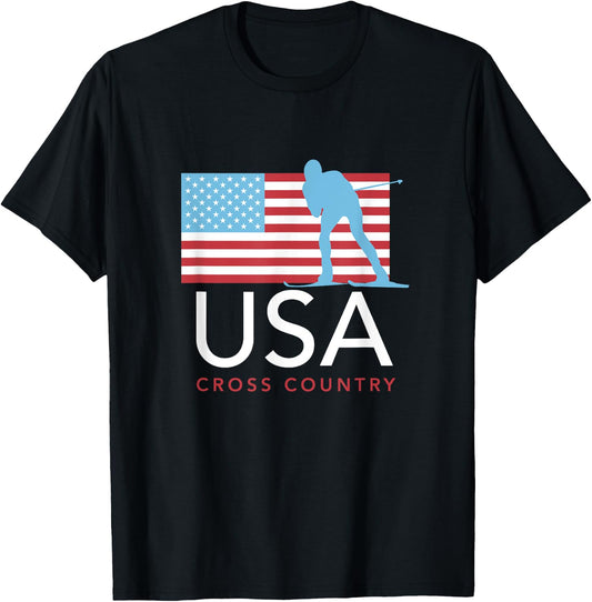 USA Cross Country Ski Team American Flag T-Shirt - T-Shirt | Black