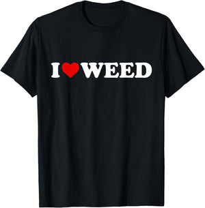 I Love Weed - Heart T-Shirt - T-Shirt | Black