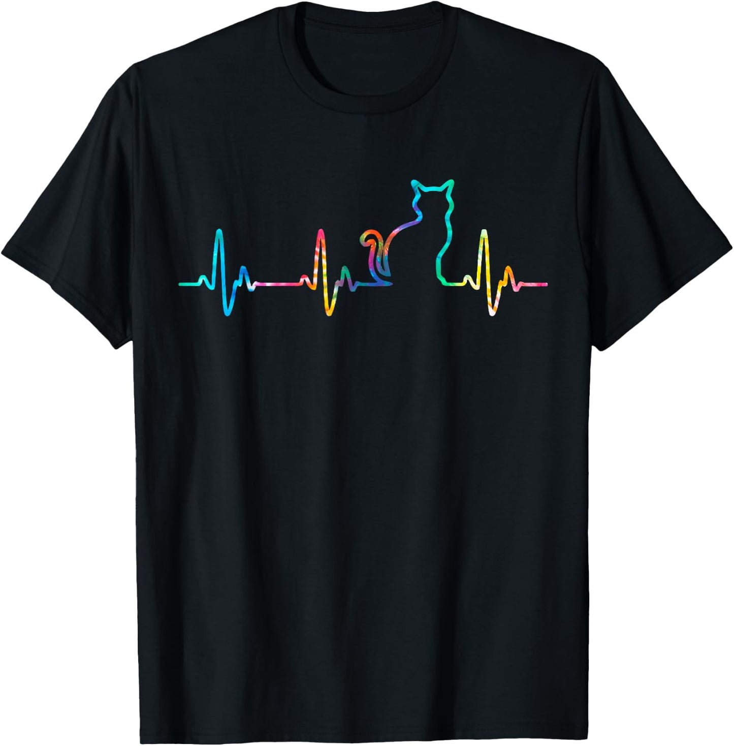 Cat Heartbeat Cat Lover Animal Lovers Tie Dye T-Shirt - T-Shirt | Black