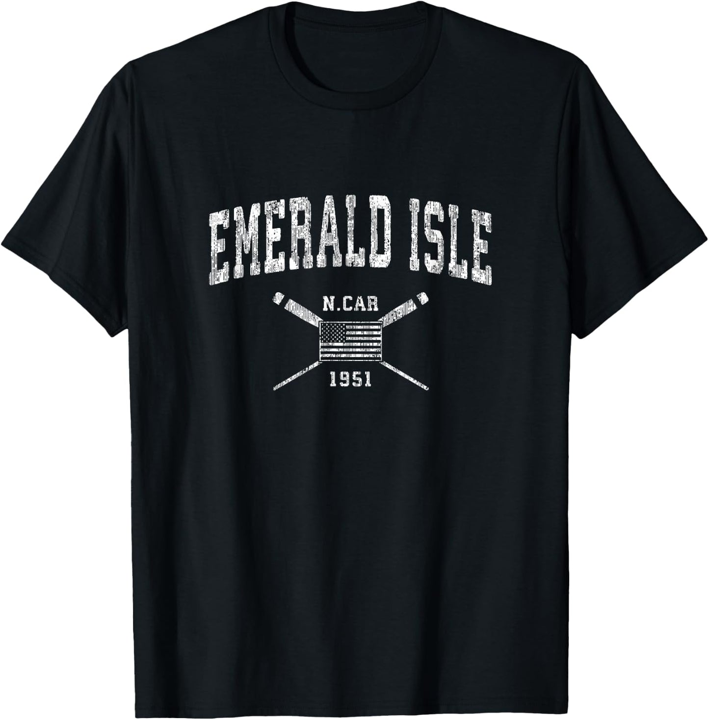 Emerald Isle NC Nautical Vintage US Flag T-Shirt - T-Shirt | Black