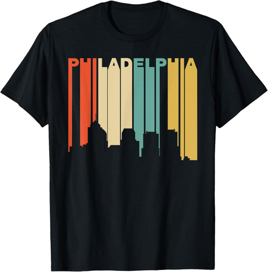 Retro 1970's Style Philadelphia Pennsylvania Skyline T-Shirt - T-Shirt | Black