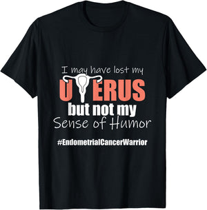 Endometrial Cancer Survivor Humor Peach Ribbon T-Shirt - T-Shirt | Black