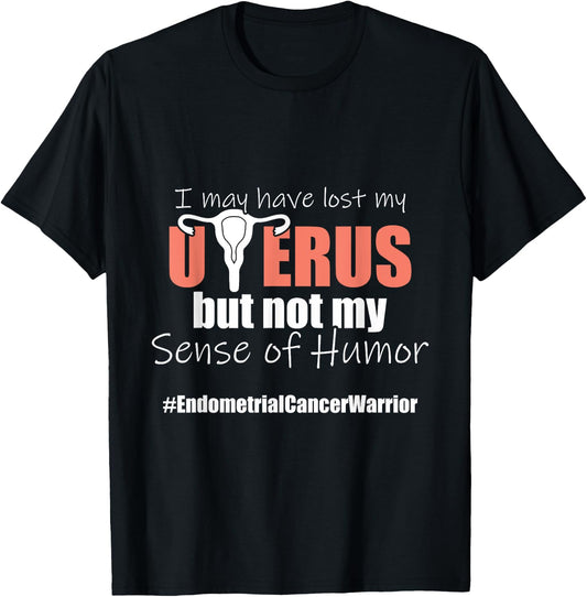 Endometrial Cancer Survivor Humor Peach Ribbon T-Shirt - T-Shirt | Black