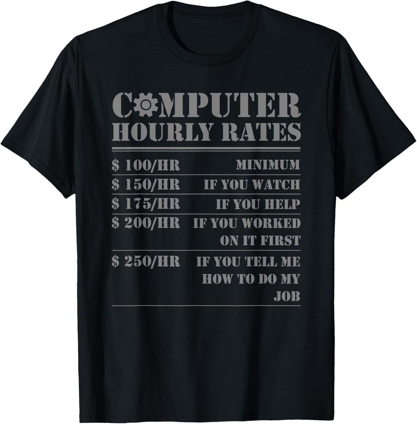 Computer Repair Hourly Rate Funny Tech Support Labor Gifts T-Shirt - T-Shirt | Black