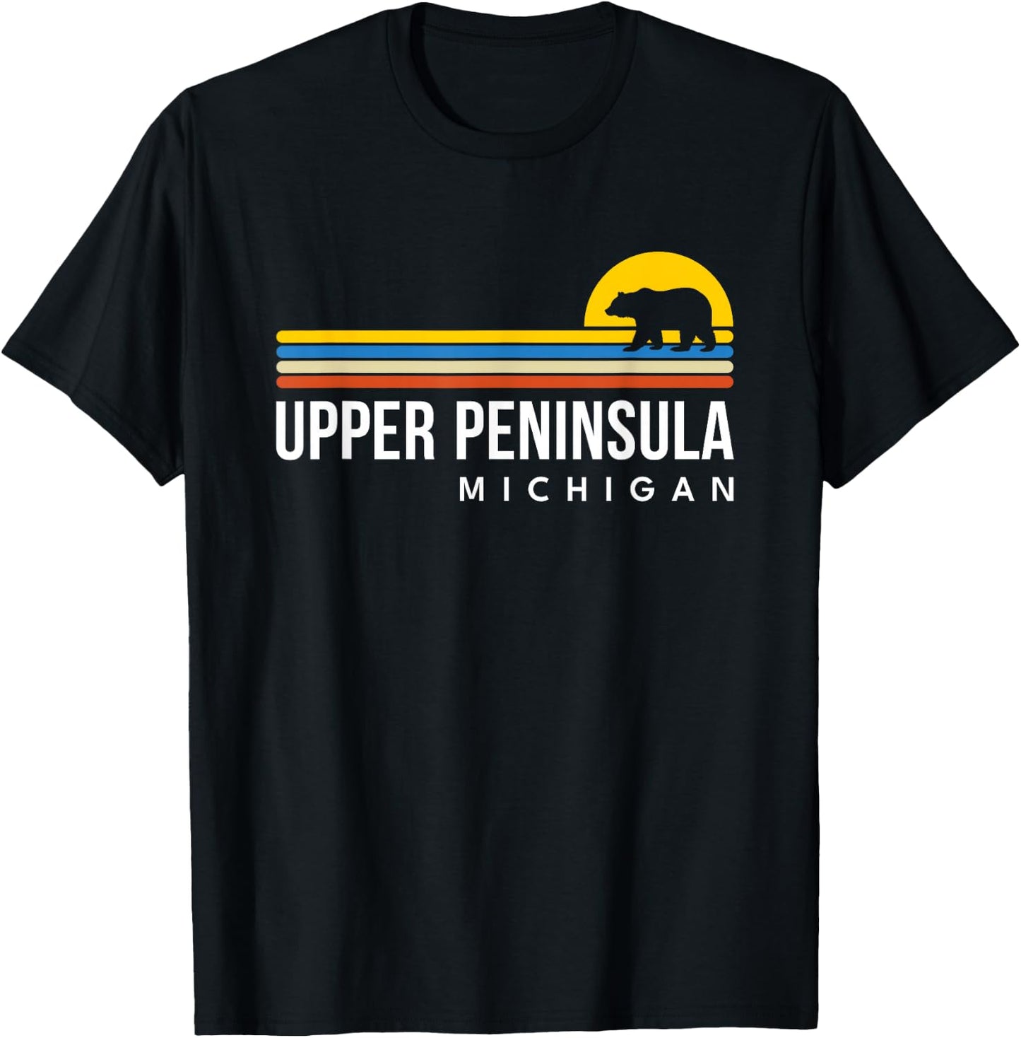 Upper Peninsula Michigan MI Bear Vintage Retro Souvenirs T-Shirt - T-Shirt | Black