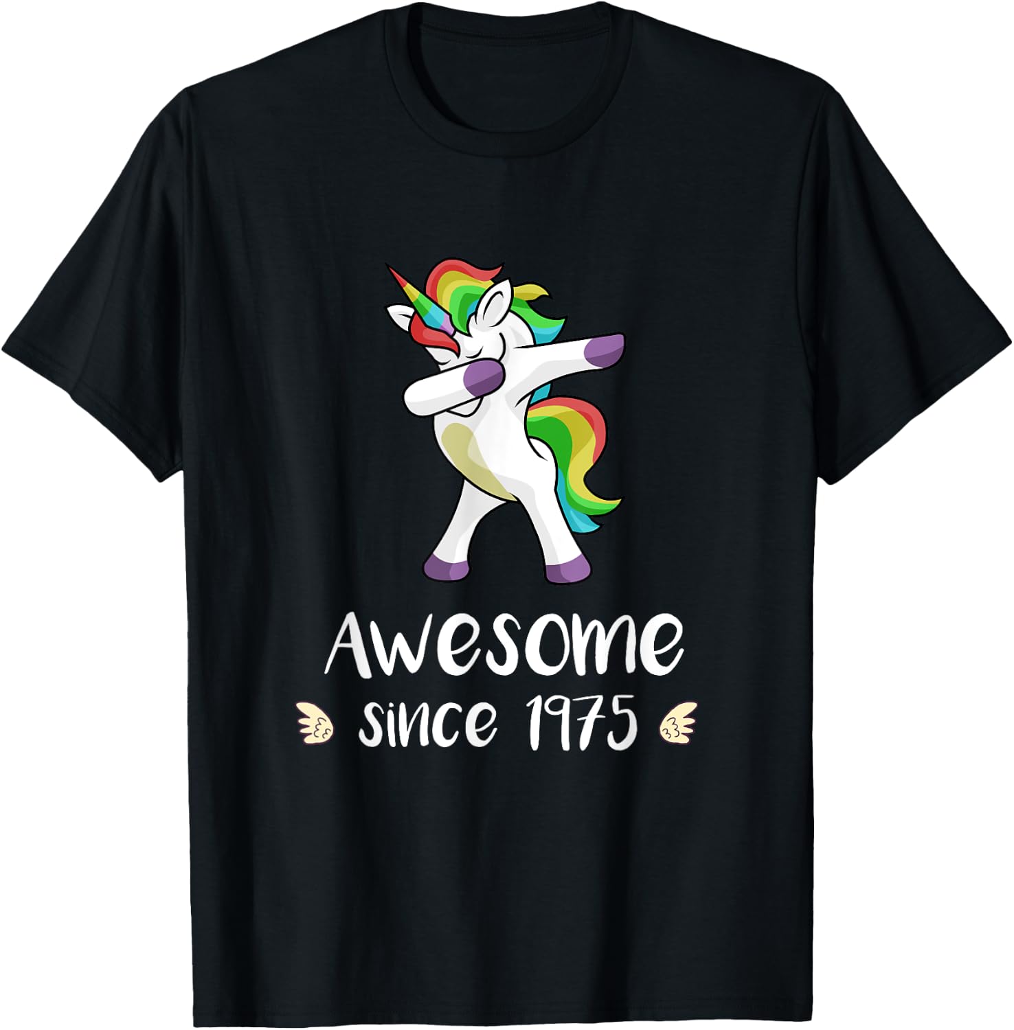 Awesome Since 1975 Cute Unicorn 43rd Birthday Gift T-Shirt - T-Shirt | Black