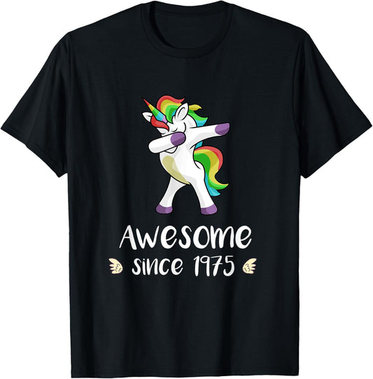 Awesome Since 1975 Cute Unicorn 43rd Birthday Gift T-Shirt - T-Shirt | Black
