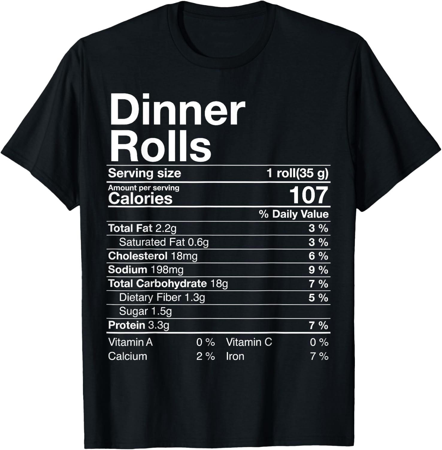 Dinner Rolls Nutrition Facts Thanksgiving Gifts Turkey Day T-Shirt - T-Shirt | Black