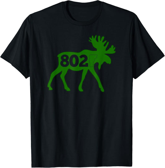 Vermont Moose 802 Vermont Green Mountain State T-Shirt - T-Shirt | Black