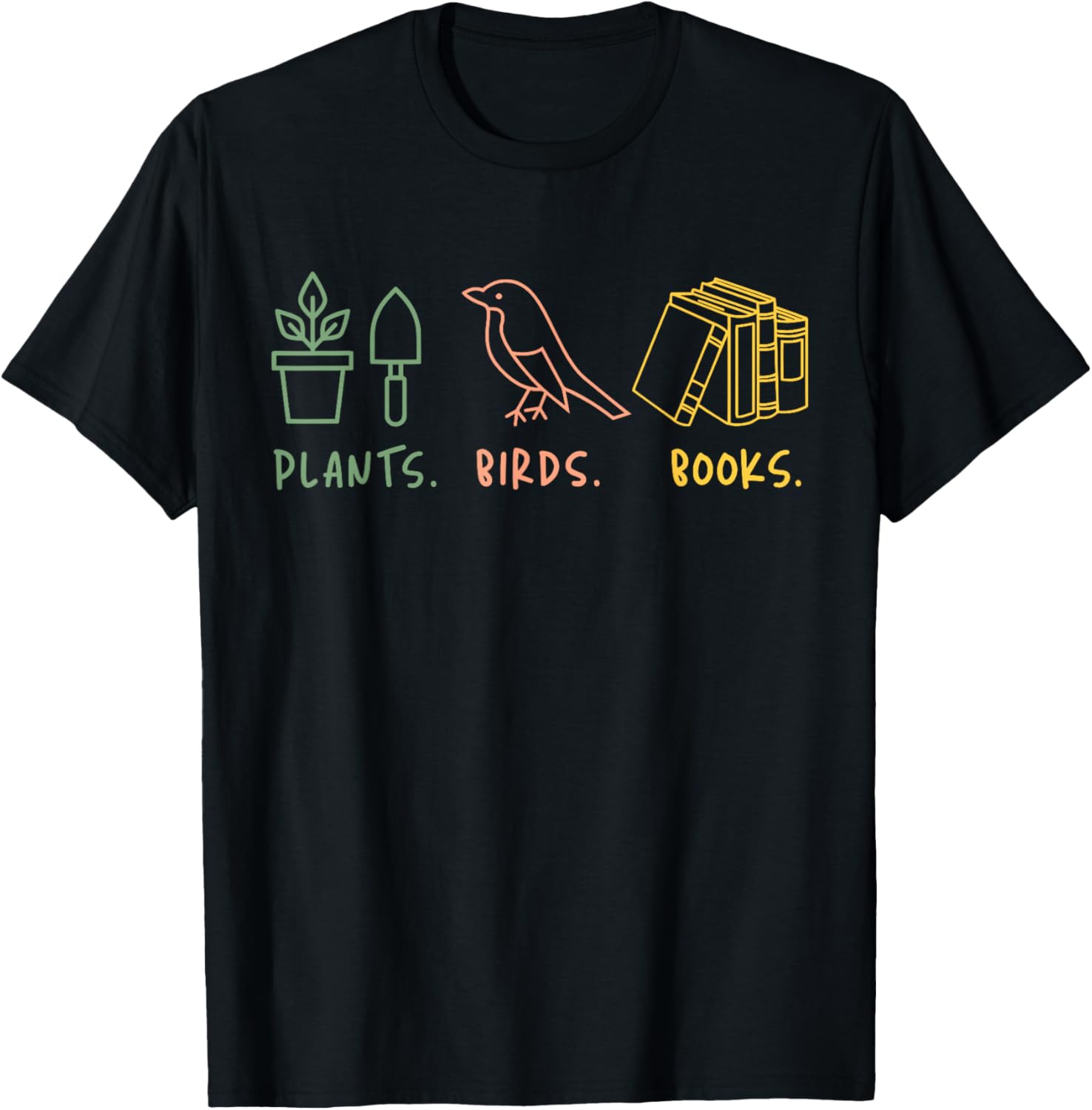 Retro Plants Birds Books Lover Nature Librarian Birdwatching T-Shirt - T-Shirt | Black