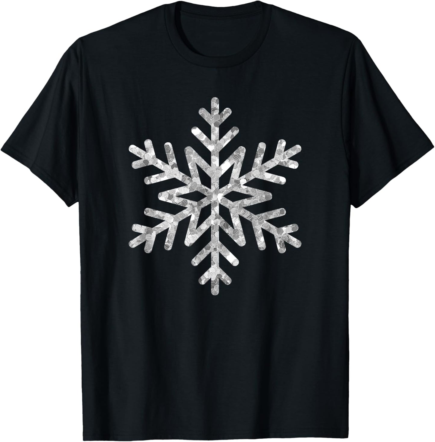 Trendy Christmas Faux Sparkle Snowflake Center Icon T-Shirt - T-Shirt | Black