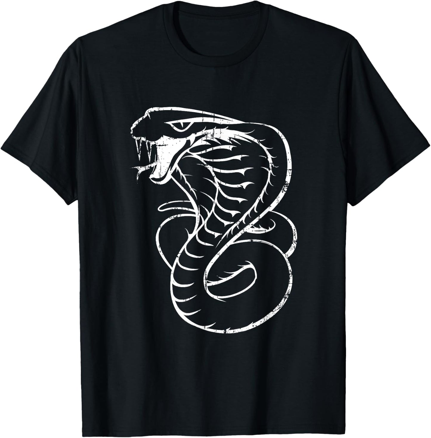 White King Cobra Hissing Distressed Snake Lover T-Shirt - T-Shirt | Black