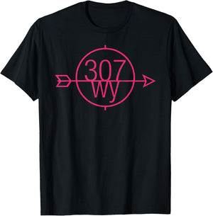 Wyoming Area Code 307 State Pride Hometown Pink T-Shirt - T-Shirt | Black