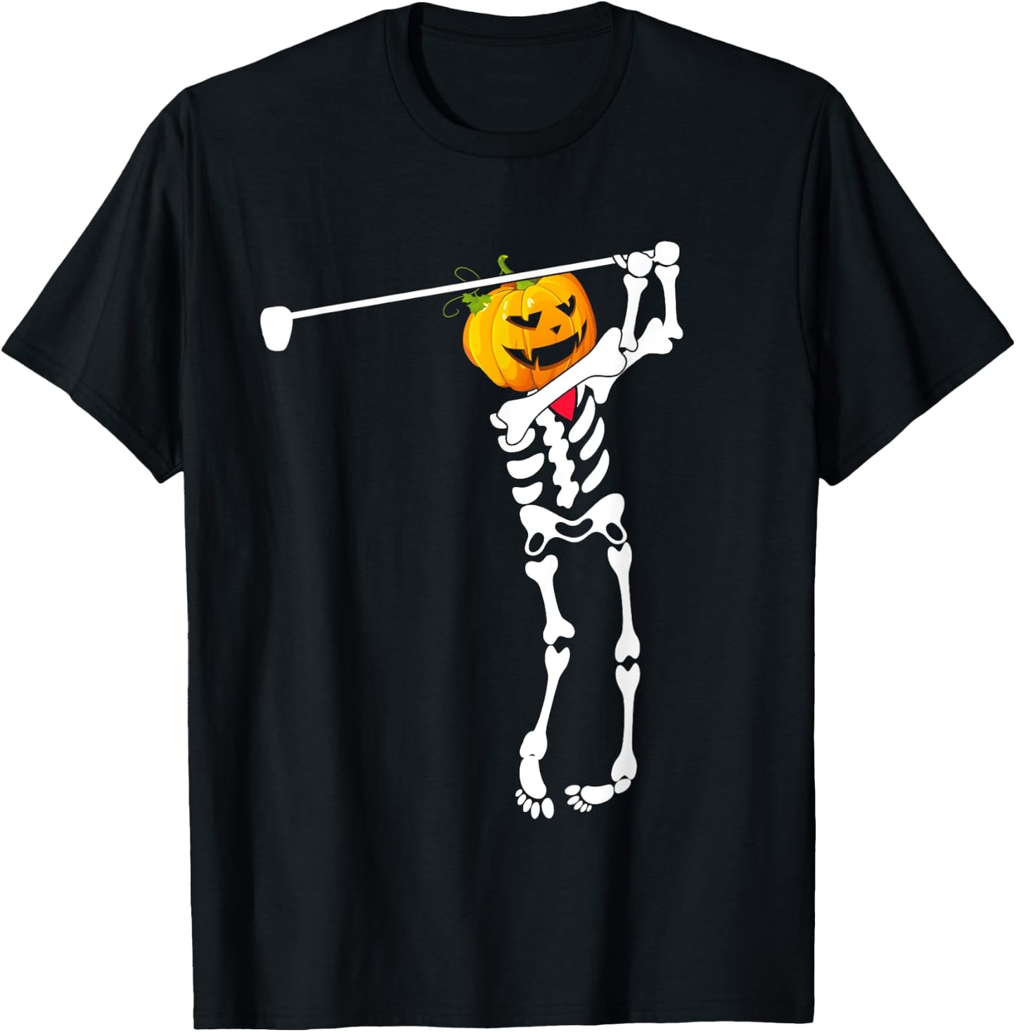 Golf Skeleton Pumpkin Halloween Shirt T-Shirt - T-Shirt | Black