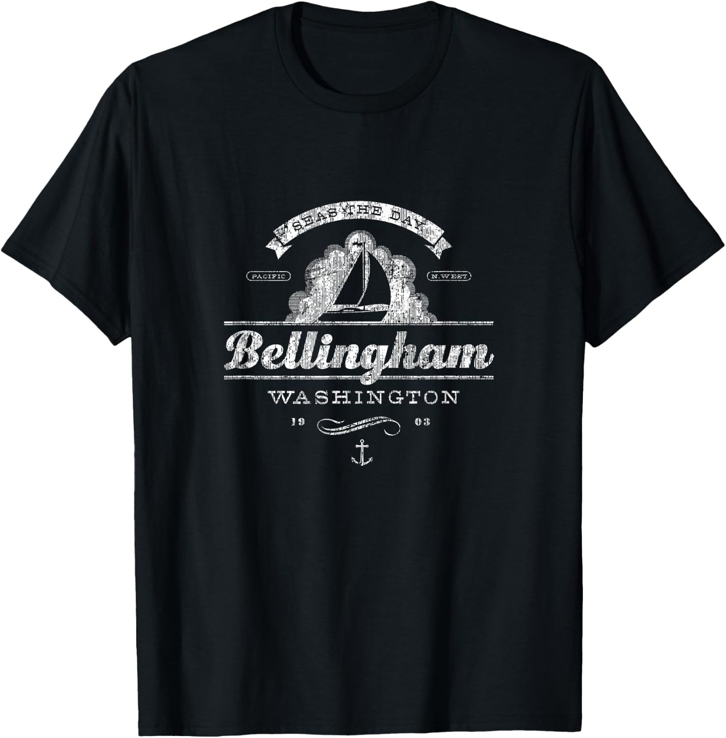 Bellingham WA Sailboat Vintage Nautical Throwback T-Shirt - T-Shirt | Black