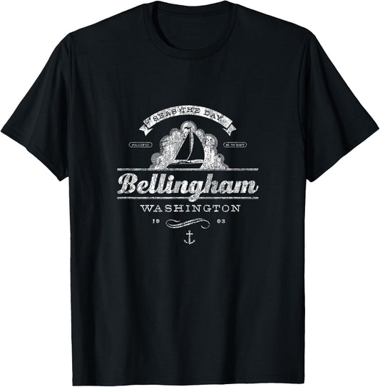 Bellingham WA Sailboat Vintage Nautical Throwback T-Shirt - T-Shirt | Black