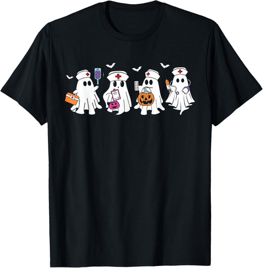 Ghost Nurse Halloween Crew Funny Scrub ER RN Nursing Student T-Shirt - T-Shirt | Black