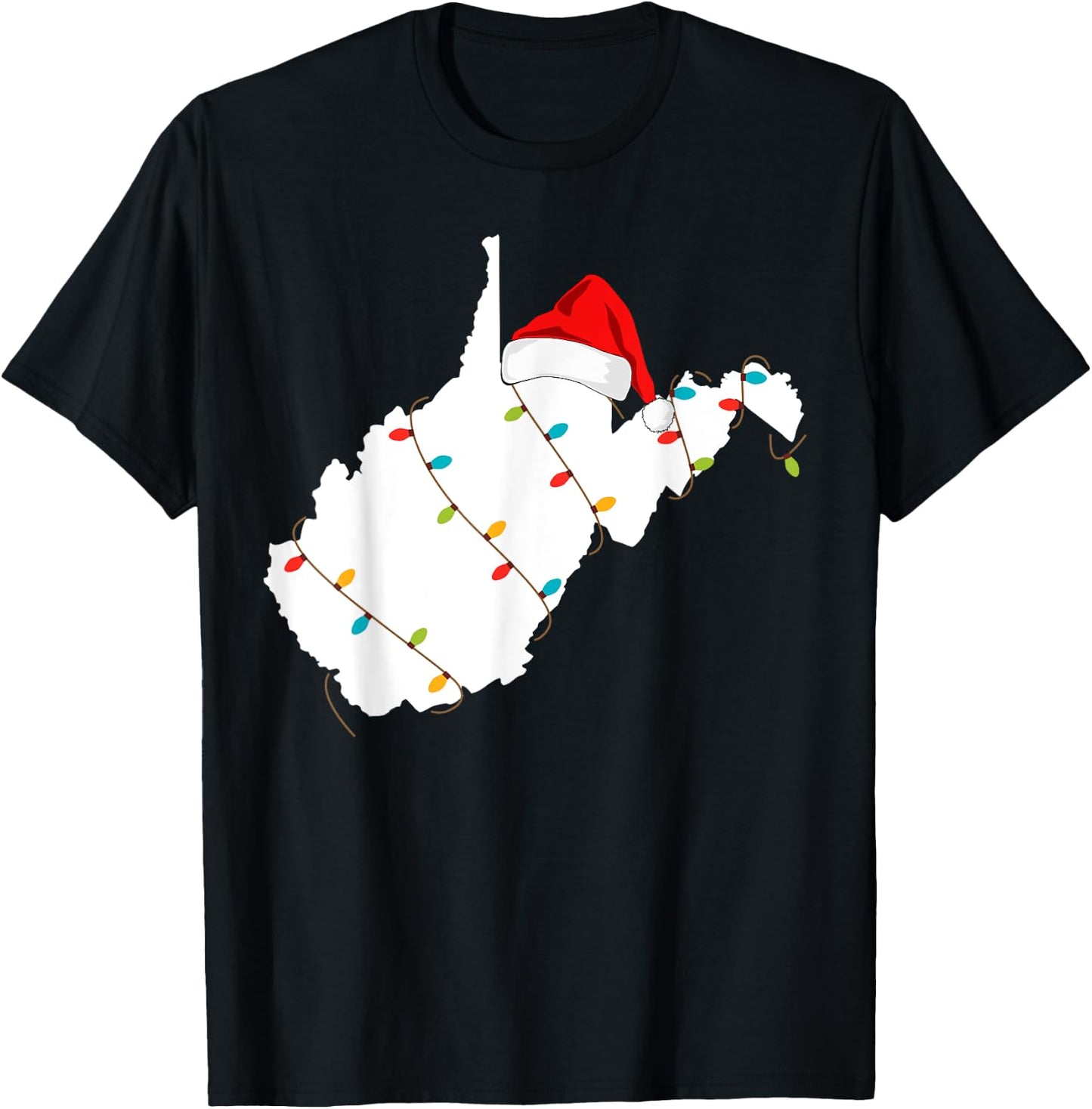 West Virginia Map Christmas With Santa Hat T-Shirt - T-Shirt | Black