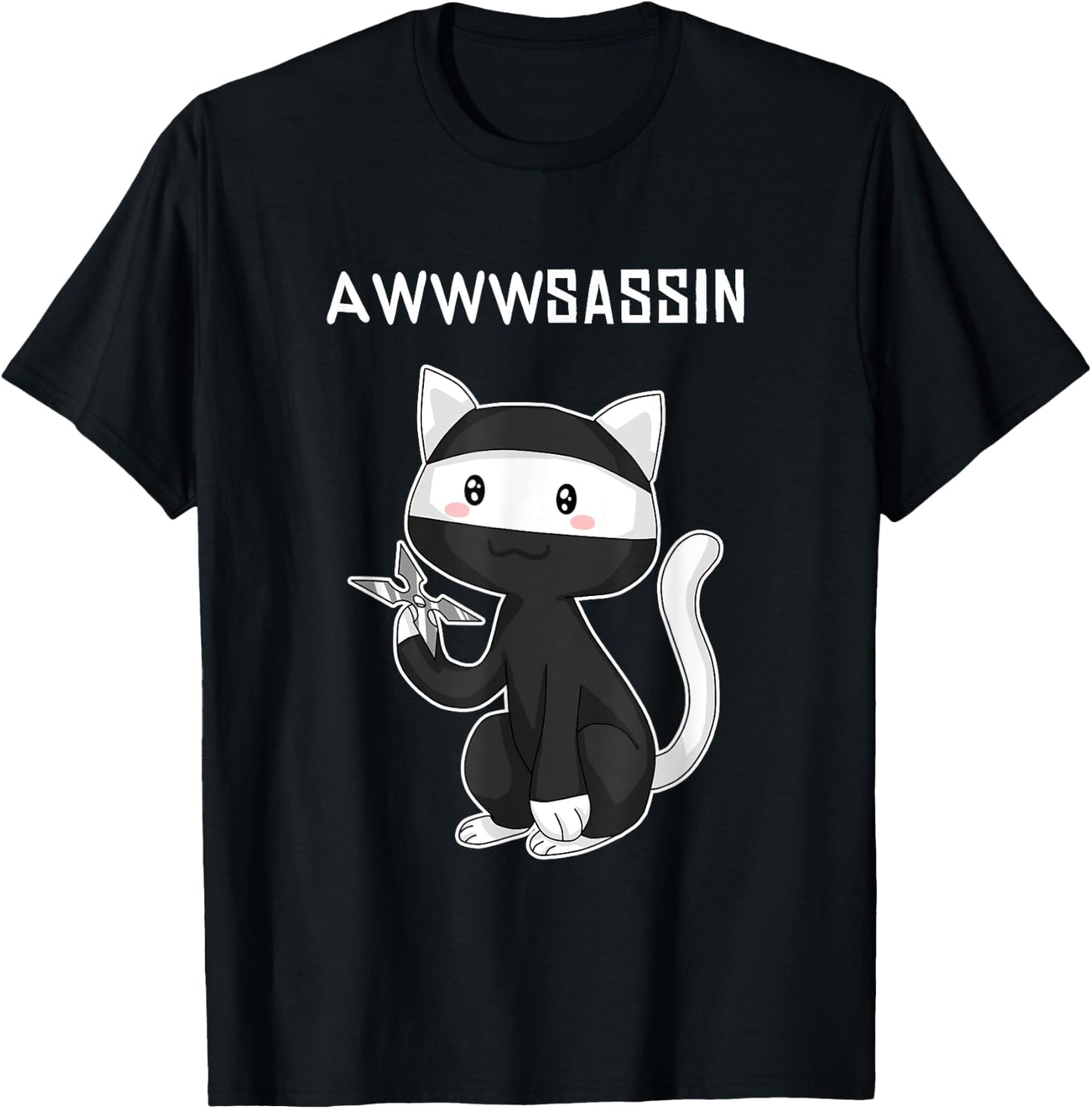 Awwsassin Funny Ninja Kitty Cat Assassin Pun T Shirt T-Shirt - T-Shirt | Black