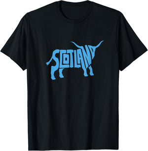 Scotland Word Art - Funny Scottish Bull Animal T-Shirt - T-Shirt | Black