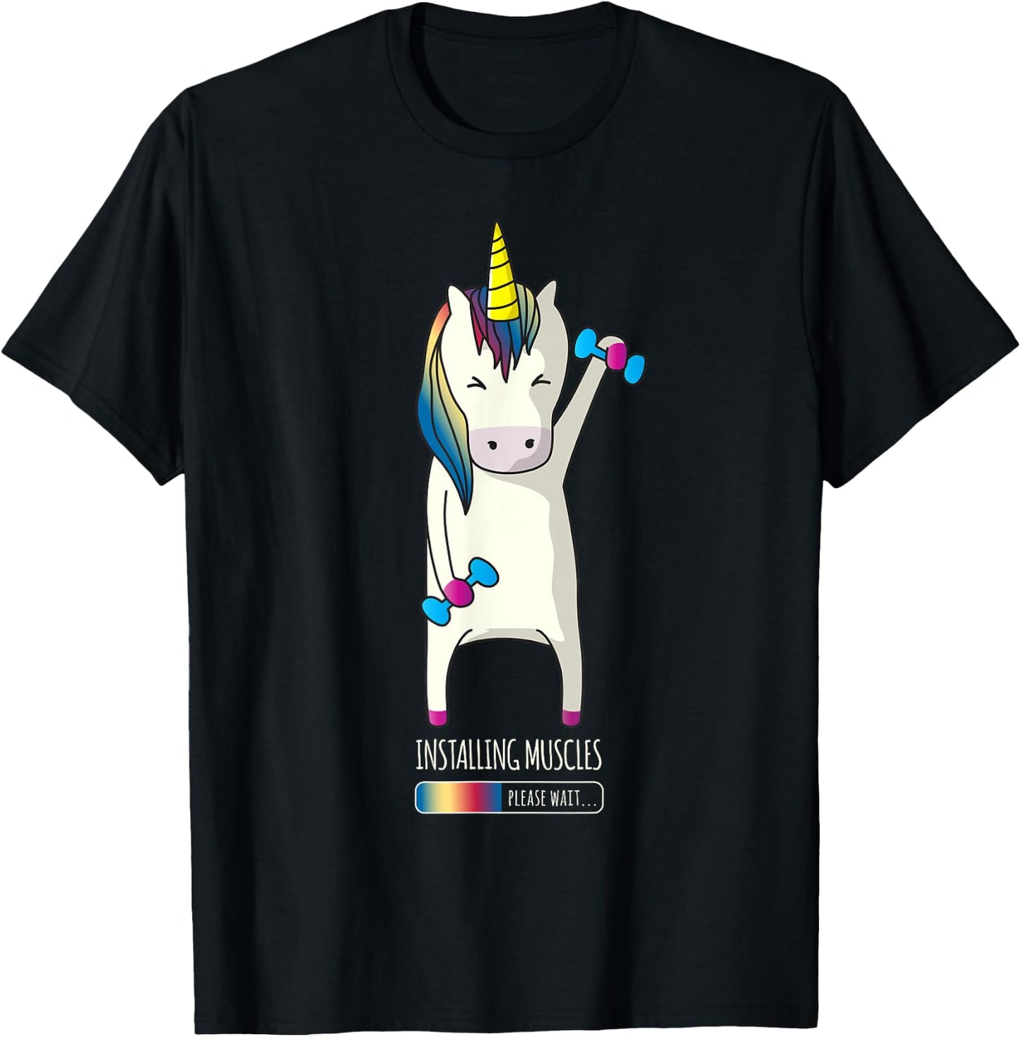Unicorn Installing Muscle Funny Fitness Gym Workout T-Shirt - T-Shirt | Black