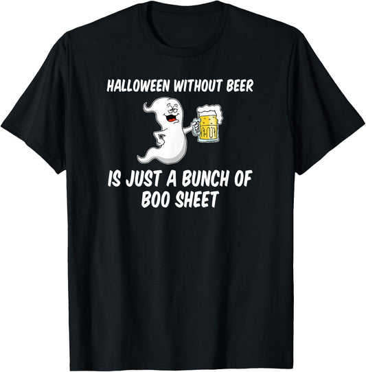 Halloween Without Beer Boo Sheet Funny Ghost Cartoon T-Shirt - T-Shirt | Black