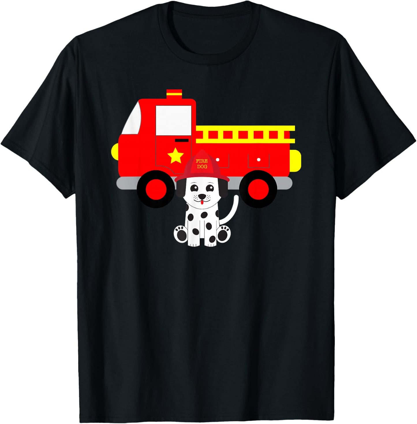 Firetruck and Dalmatian Firefighter Fire T-Shirt - T-Shirt | Black