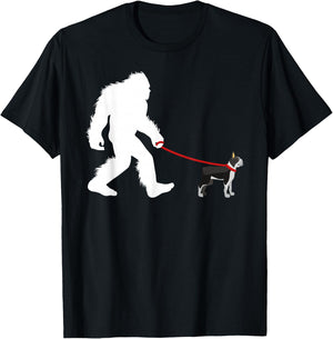 Bigfoot Walking Boston Terrier Shirt, Dog Walker Gift T-Shirt - T-Shirt | Black
