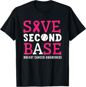Save Second 2nd Base Breast Cancer Awareness Month Baseball T-Shirt - T-Shirt | Black