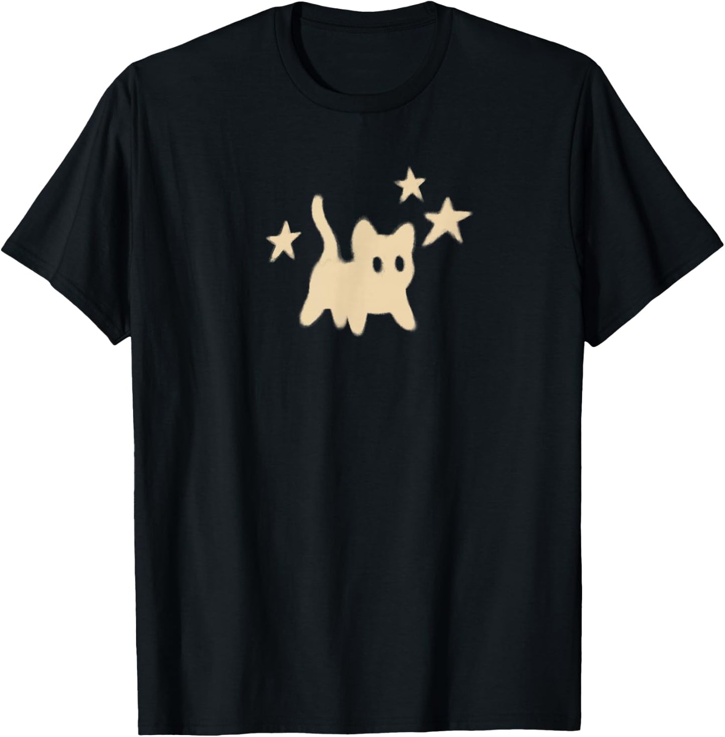 90s Y2K Scary Tomcat Cat is Scared under Starry T-Shirt - T-Shirt | Black