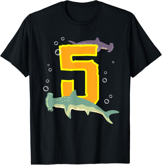 Hammerhead Shark Lovers 5 Year Old Kids Birthday T-Shirt - T-Shirt | Black