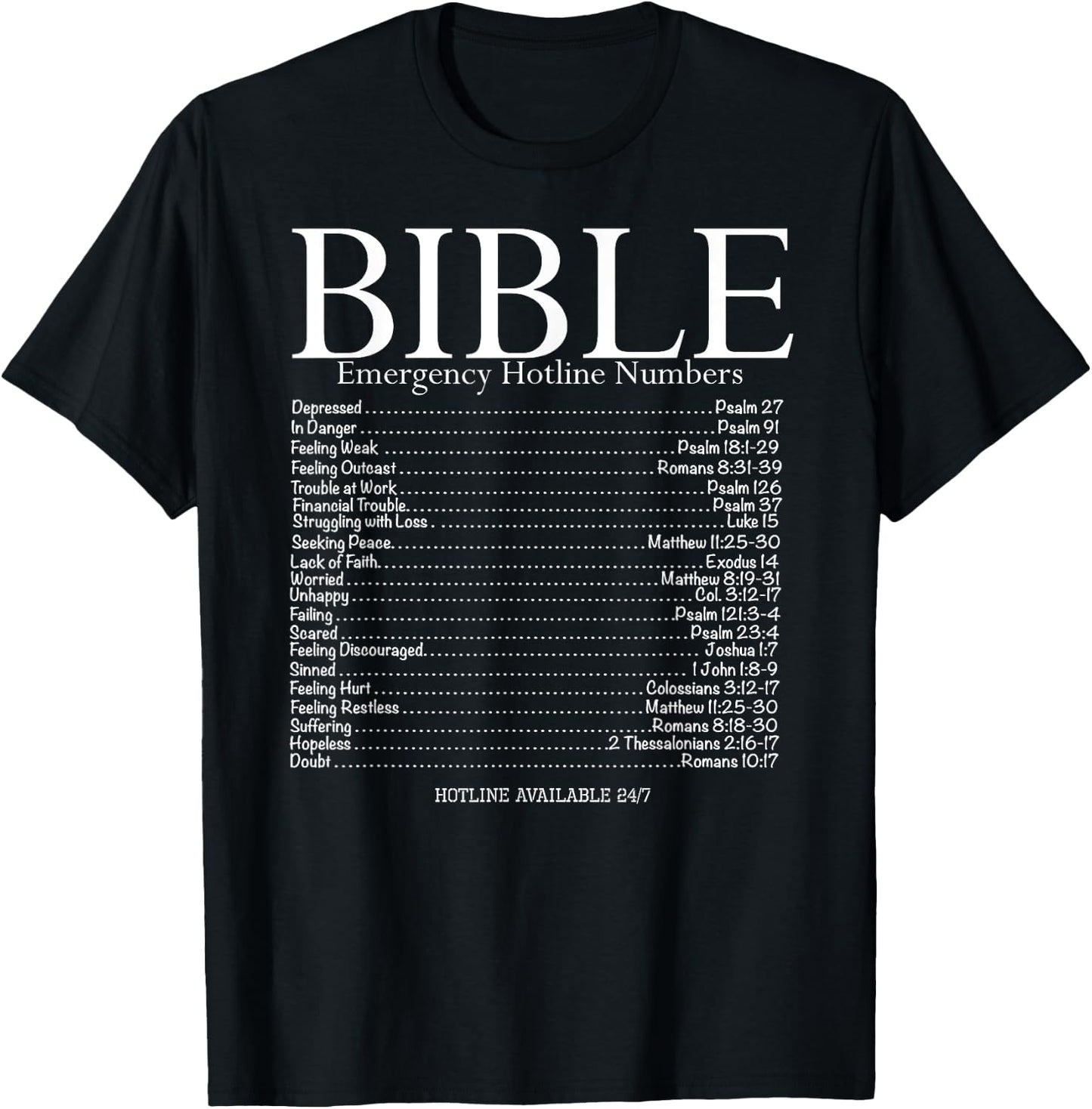 BibleLifestyle Bible Emergency Hotline Numbers , Adult, Black, Small, Short Sleeve, Classic Fit, Modern Classic, Bible Theme T-Shirt - T-Shirt | Black