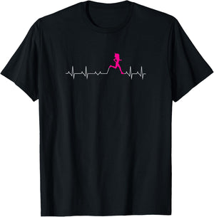 Runners Heartbeat Running Heartbeat Funny T-Shirt - T-Shirt | Black