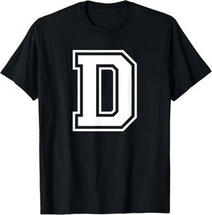 Letter D Name Initial Varsity Alphabet Monogram T-Shirt - T-Shirt | Black