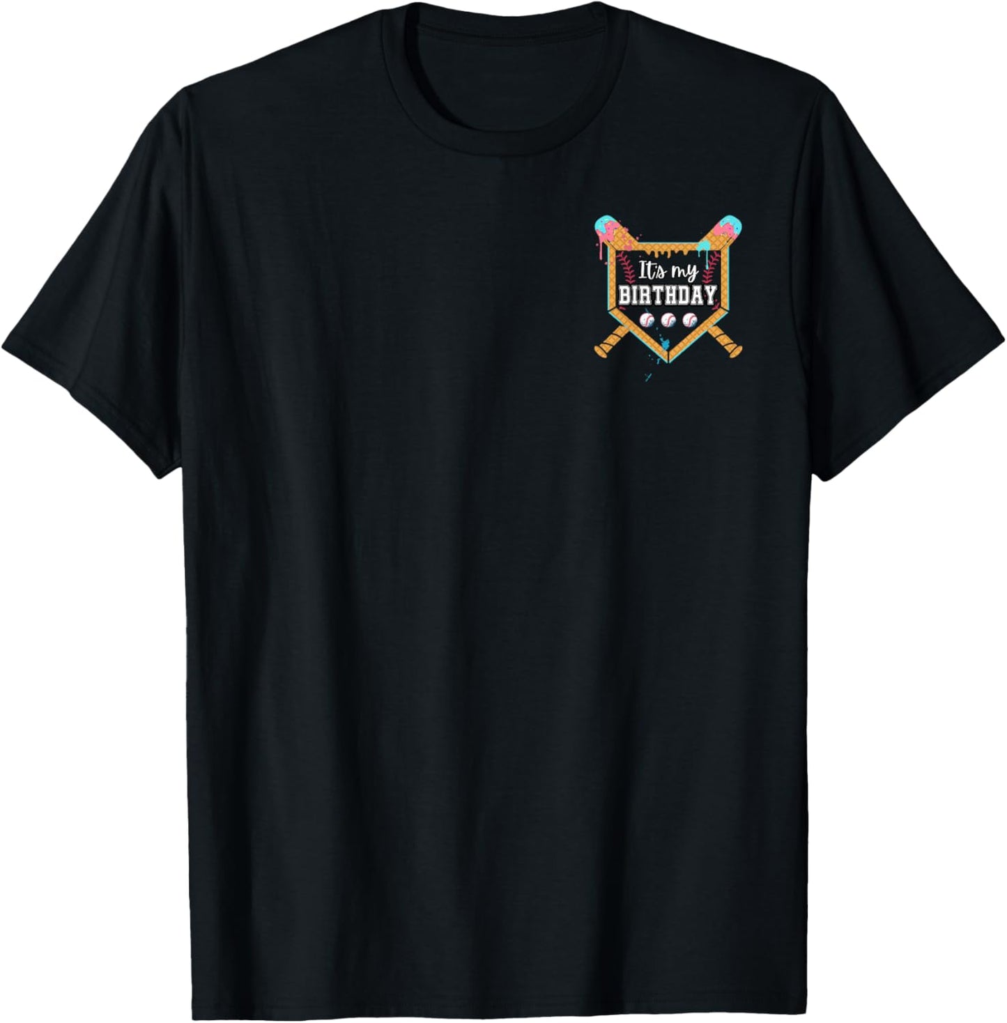 10th Birthday Baseball Ice Cream Drip Front & Back Print T-Shirt - T-Shirt | Black