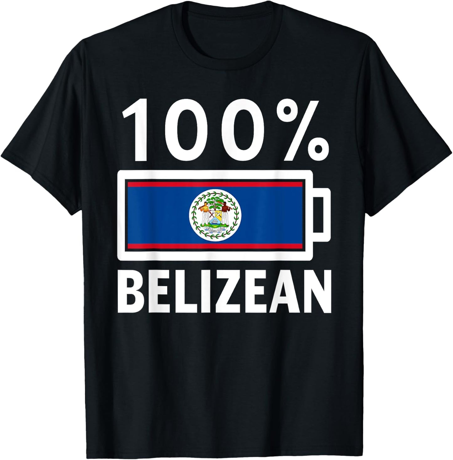 Belize Flag | 100% Belizean Battery Power T-Shirt - T-Shirt | Black