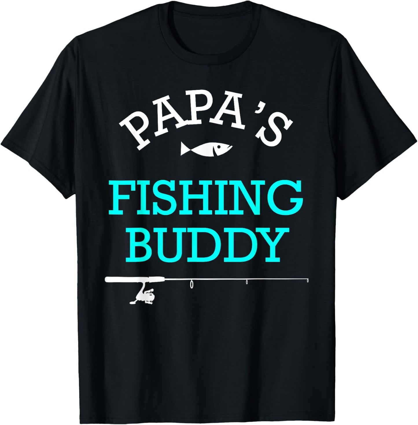 Papas Fishing Buddy Cute Kids Gift T-Shirt - T-Shirt | Black