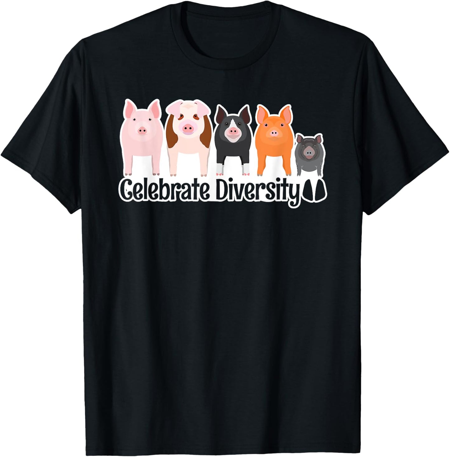 Celebrate Diversity Gifts for Pig Lovers Farm Breed Cute Pig T-Shirt - T-Shirt | Black