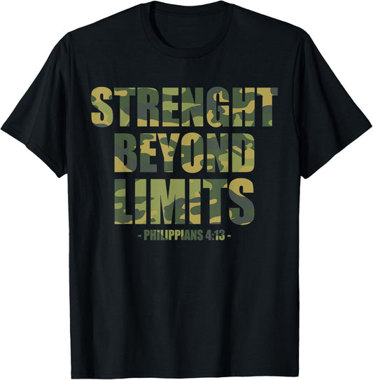Strenght Beyond Limits Christian Men Camo Scripture Gym Work T-Shirt - T-Shirt | Black