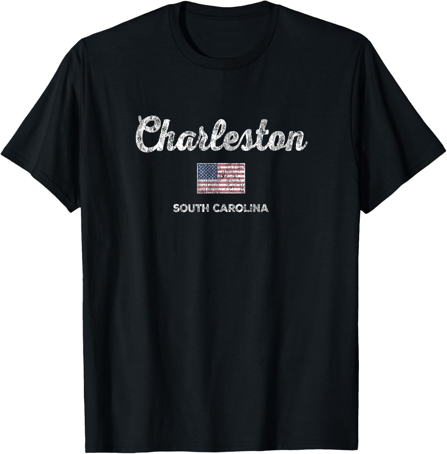 Charleston SC Vintage Sports Script Flag T-Shirt - T-Shirt | Black