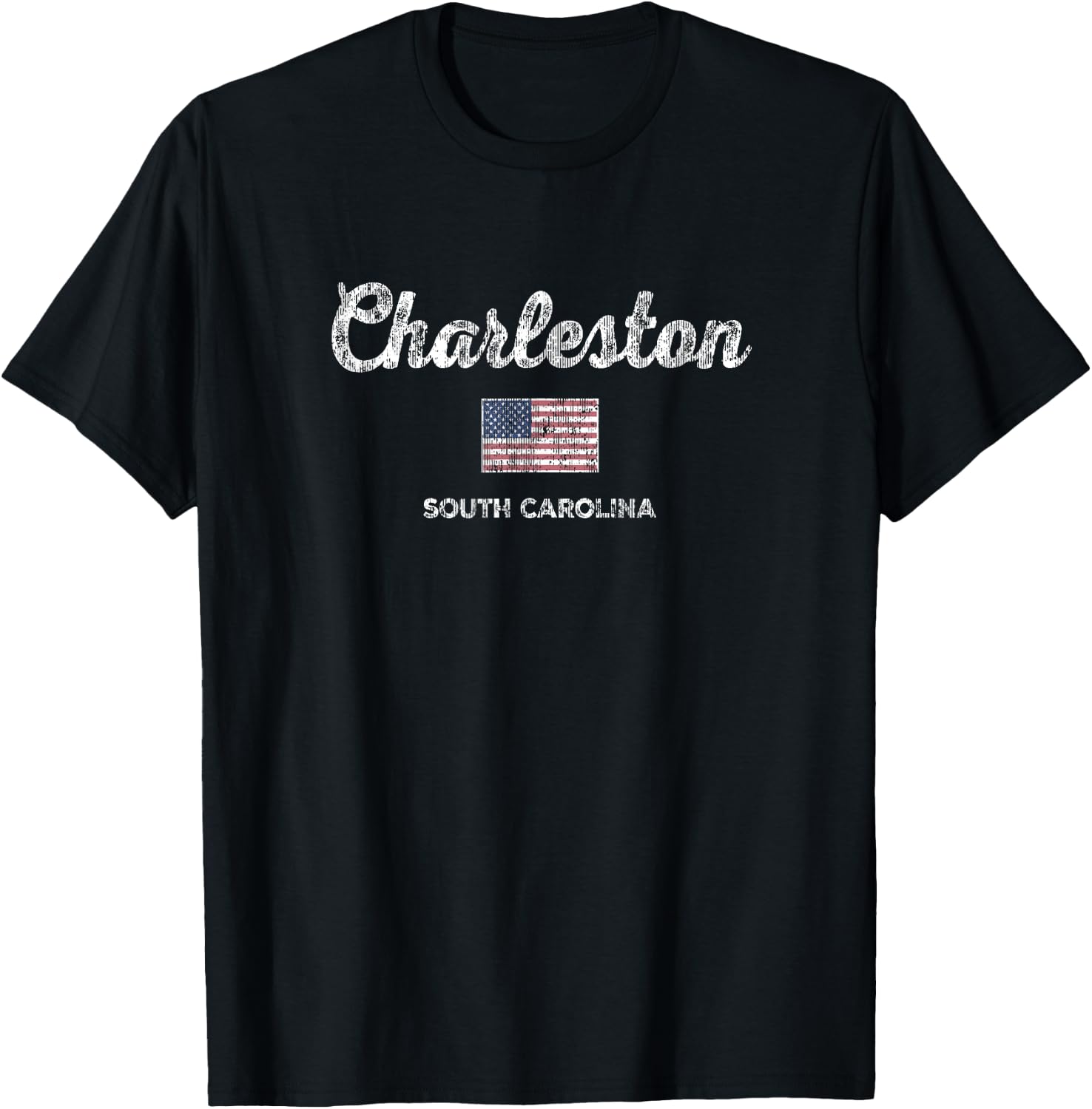 Charleston SC Vintage Sports Script Flag T-Shirt - T-Shirt | Black