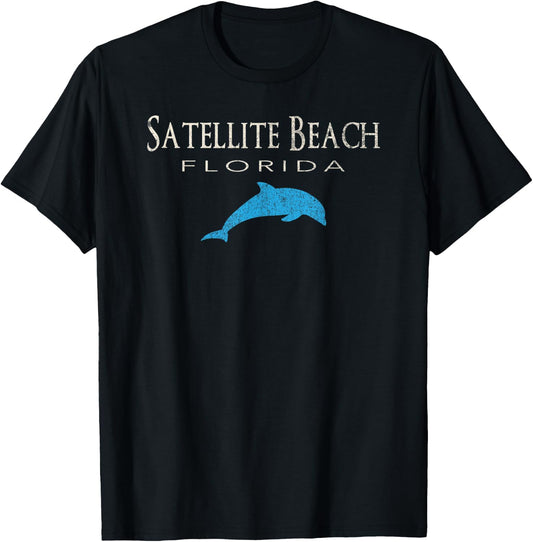 Vintage Satellite Beach FL Dolphin T Shirt Men Women Kids T-Shirt - T-Shirt | Black