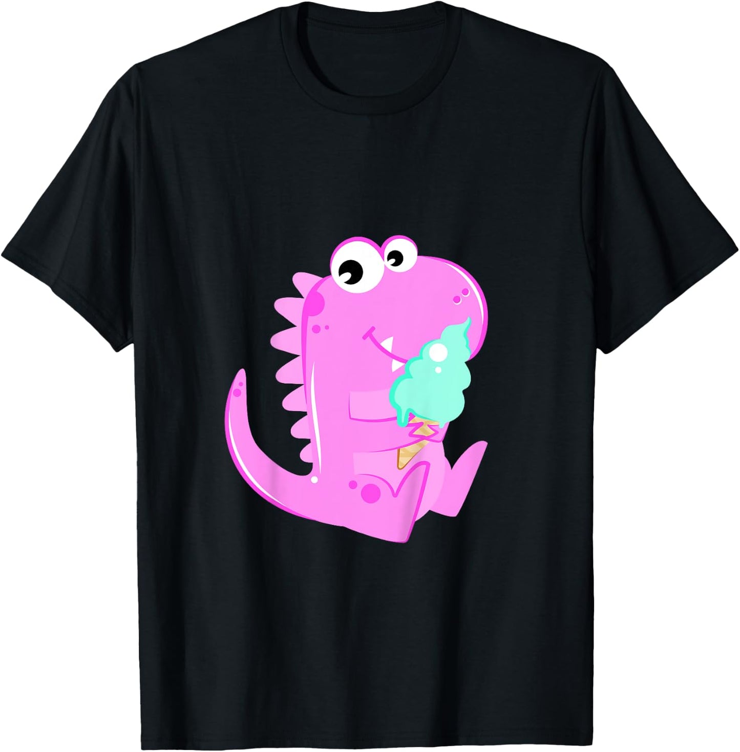 Pink Dinosaur Dino Eating Ice Cream For Girls T-Shirt - T-Shirt | Black