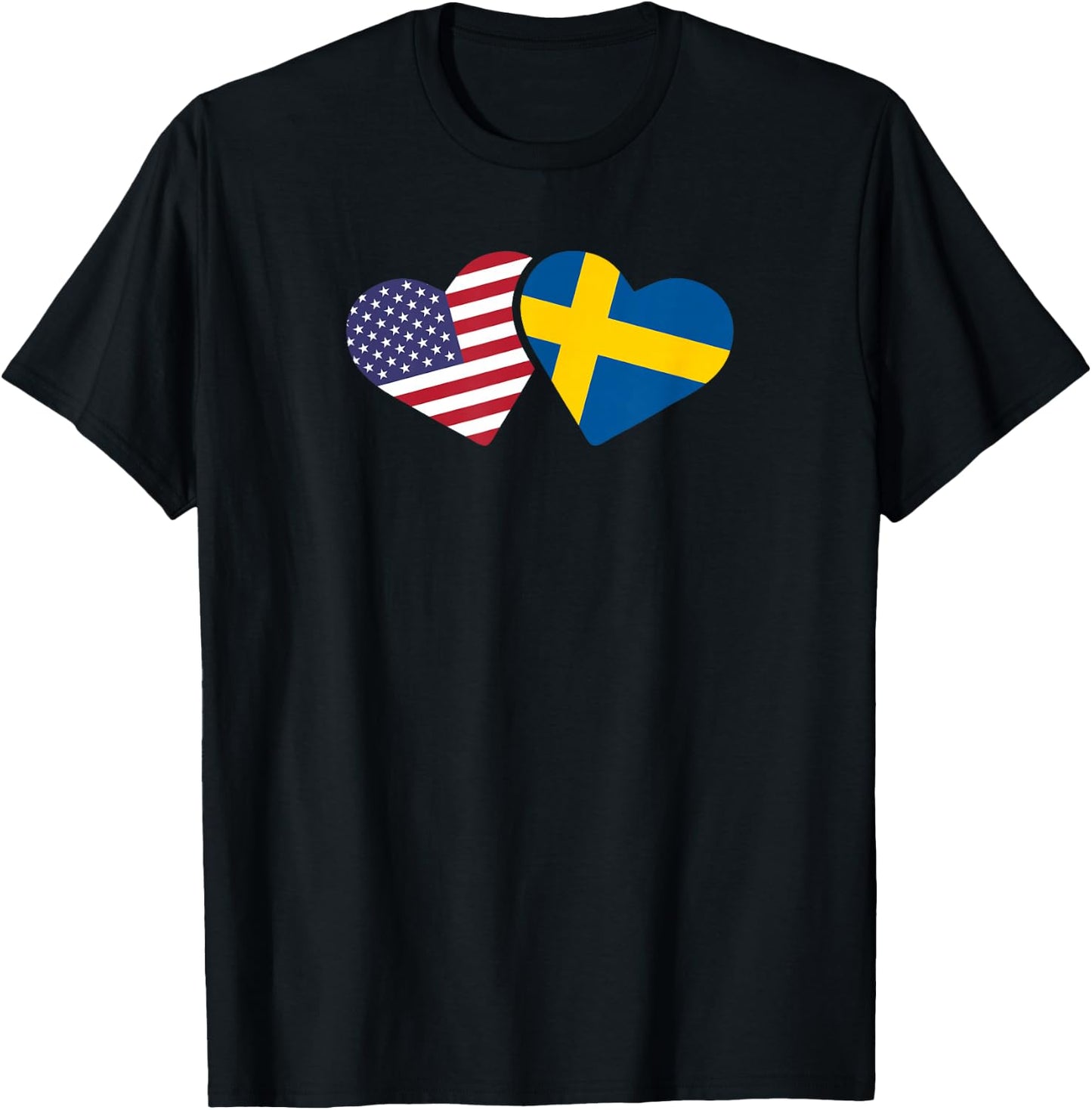 Sweden USA Flag T Shirt Heart Swedish American Love Roots T-Shirt - T-Shirt | Black